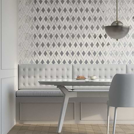 Zeta Mirror Silver Polished Marble- Antique Mirror and Brass Waterjet Mosaic Tile