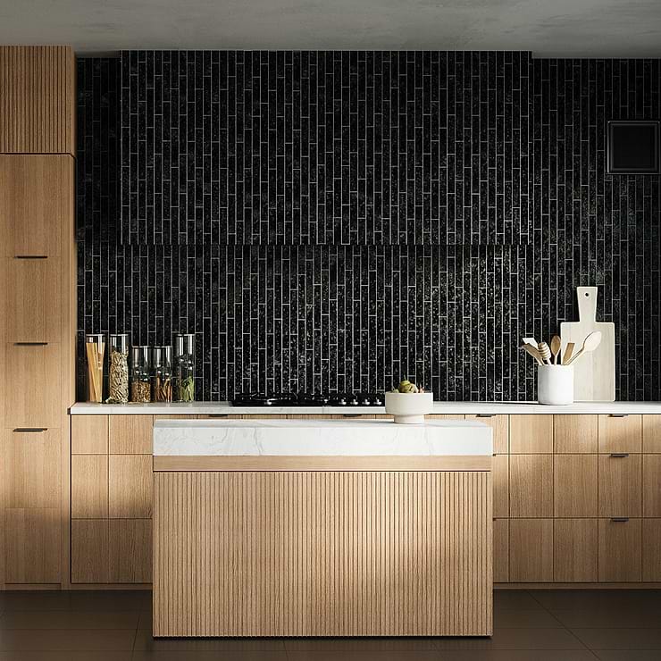 Wabi Sabi Coal Black 1.5x9 Glossy Ceramic Tile