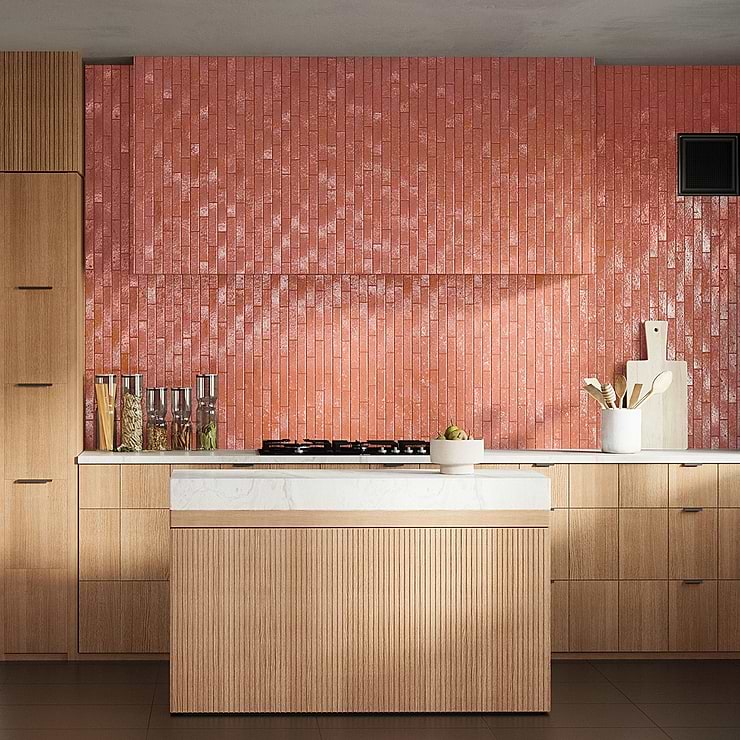 Wabi Sabi Coralito Terracotta Pink 1.5x9 Crackled Glossy Ceramic Tile