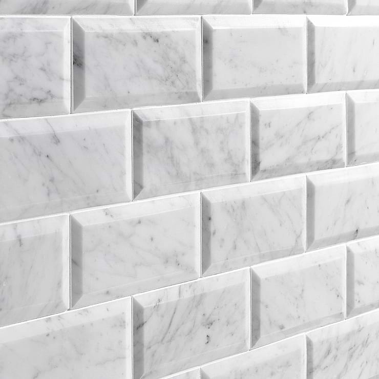 Carrara White 3x6 Beveled Polished Marble Subway Tile