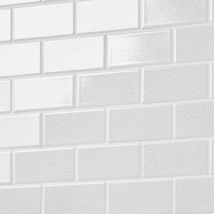 Sarina Vintage White 3x6 Glossy Crackled Ceramic Wall Tile