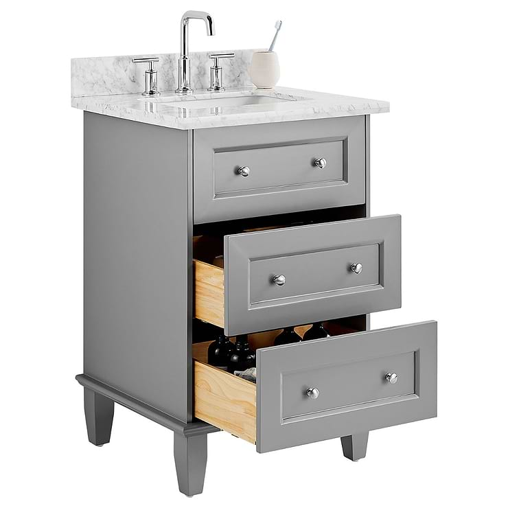 Nora 24" Gray Vanity with Carrara Marble Top and Ceramic Basin