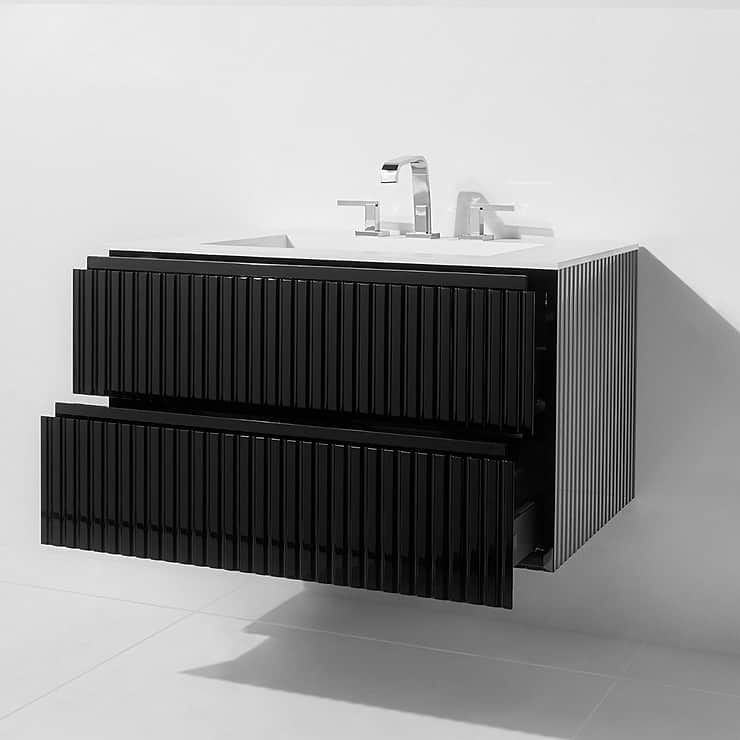 Linear Black Gloss 30" Single Vanity with Integrated Top