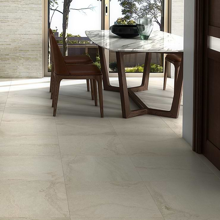 Acadia Warm Linen White 24x24 Limestone Look Matte Porcelain Tile