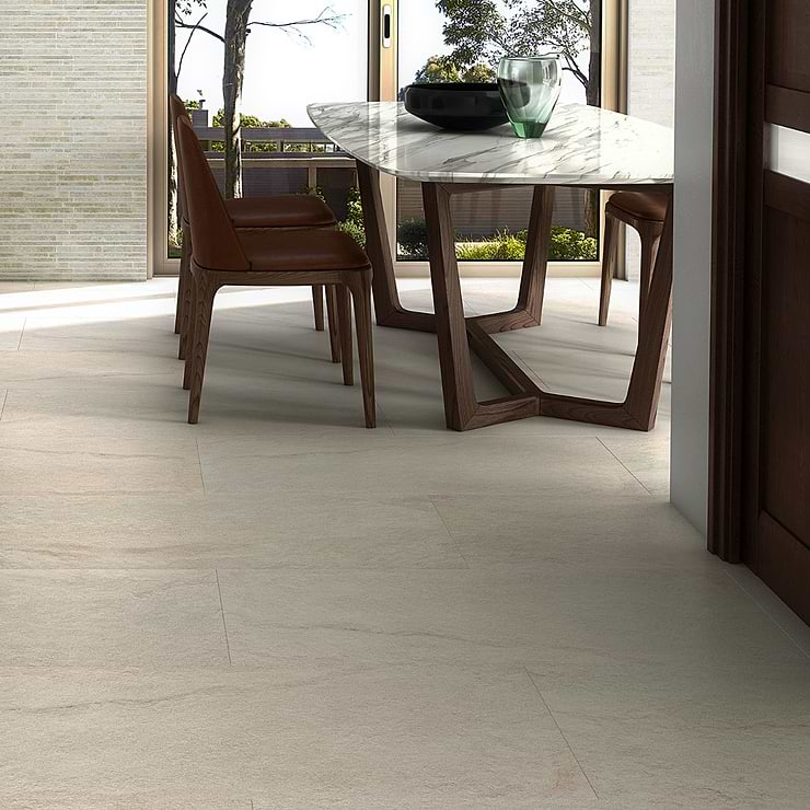 Acadia Warm Linen White 24x48 Limestone Look Matte Porcelain Tile