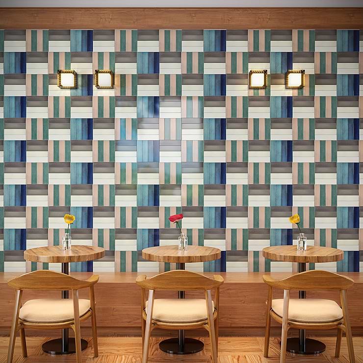 Color One Steel Blue 2x8 Glossy Lava Stone Tile