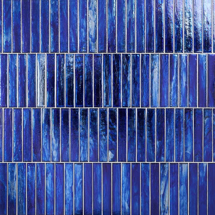 Komorebi Brick Athens Blue 2x12 Polished Glass Subway Tile