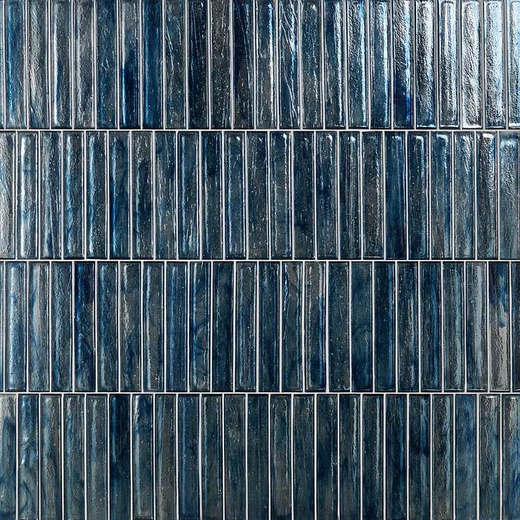 Komorebi Brick Jet Stream Blue 2x12 Polished Glass Subway Tile
