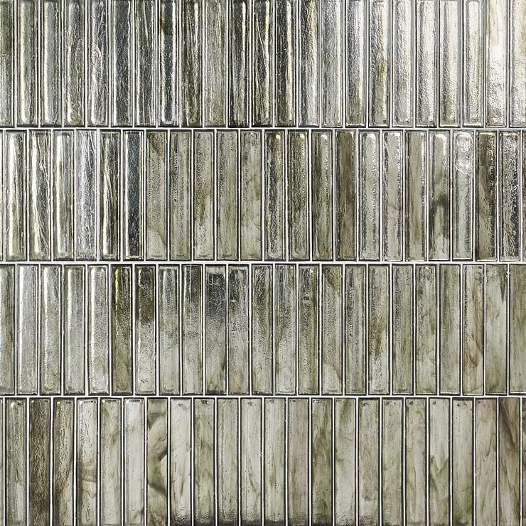 Komorebi Brick Rainforest Dew Metallic 2x12 Polished Glass Subway Tile