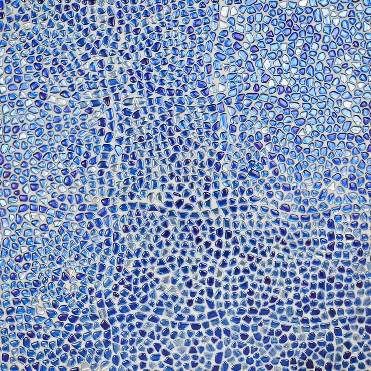 Komorebi Pebble Athens Blue Polished Glass Mosaic Tile