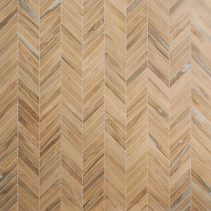 Eternal Chevron Birch Matte Porcelain Wood Look Mosaic Tile