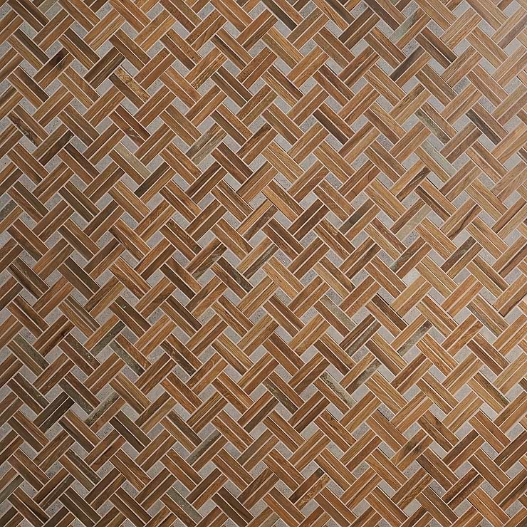 Eternal Basketweave Herringbone Oak Matte Porcelain Wood Look Mosaic Tile