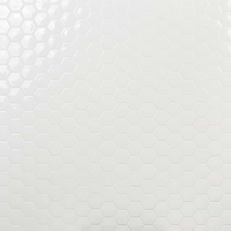 Nabi Hexagon Glacier White 3" Crackled Glossy Glass Mosaic Tile