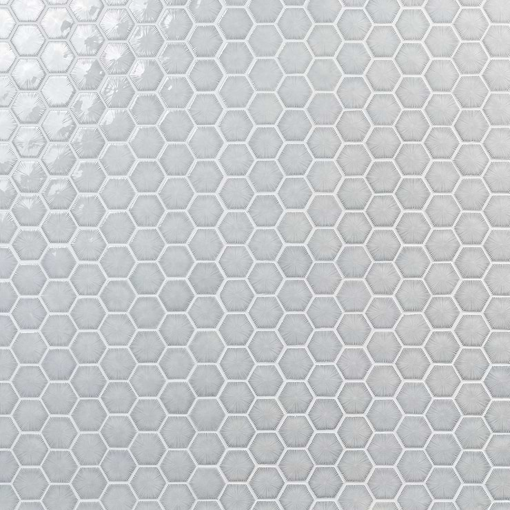 Nabi Hexagon Arctic Blue 3" Crackled Glossy Glass Mosaic Tile