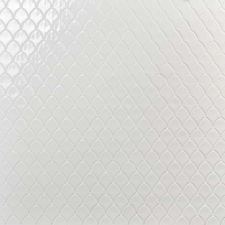 Nabi Fishscale Glacier White 3x4" Crackled Glossy Glass Mosaic Tile