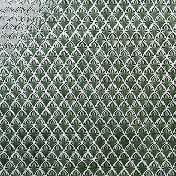 Nabi Fishscale Deep Emerald Green 3x4" Crackled Glossy Glass Mosaic Tile