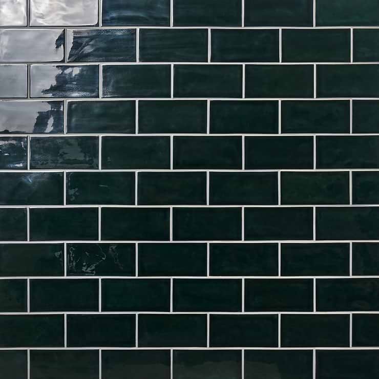 Nabi Subway Midnight Blue Green 4.5x9 Crackled Glossy Glass Tile