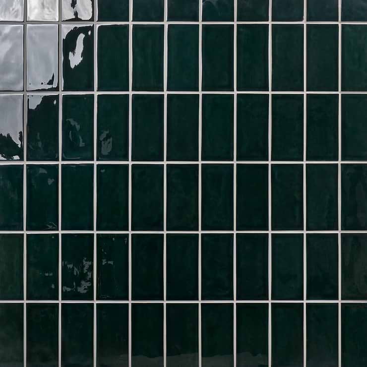 Nabi Subway Midnight Blue Green 4.5x9 Crackled Glossy Glass Tile