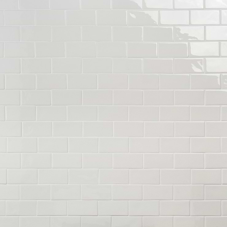 Nabi Subway Glacier White 3x6 Crackled Glossy Glass Tile