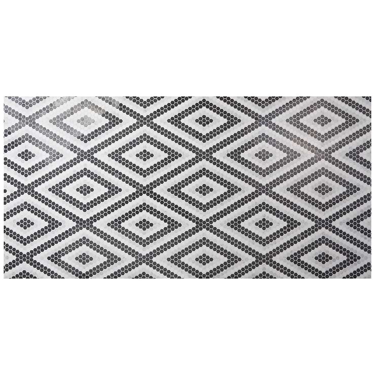 Juno Diamond Black and White 1" Hexagon Polished Marble Mosaic Tile