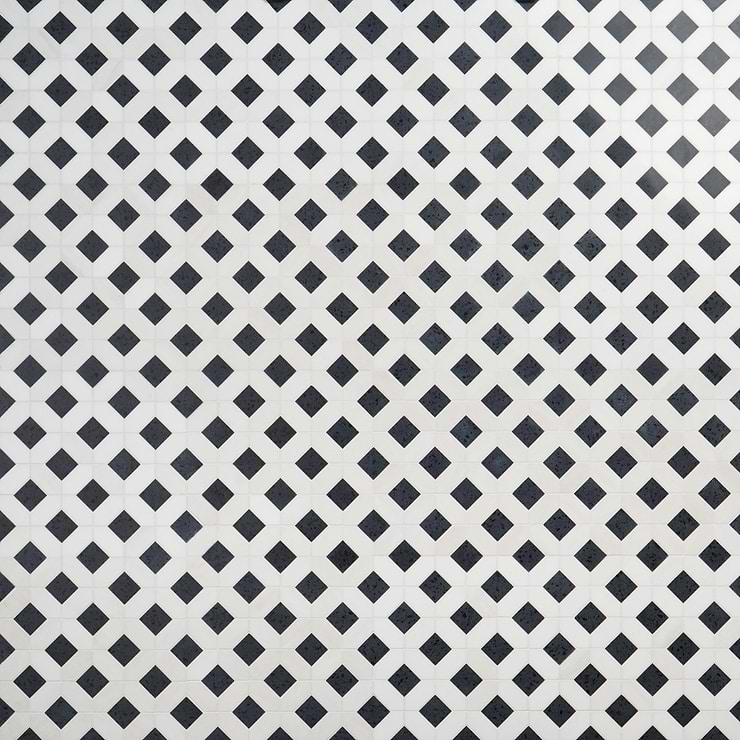 Cleopatra Diamond Pepper Black Terrazzo and Bianco White Marble Polished Mosaic Tile