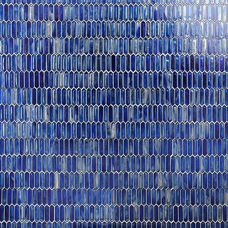 Komorebi Picket Athens Blue 1x3 Polished Glass Mosaic Tile