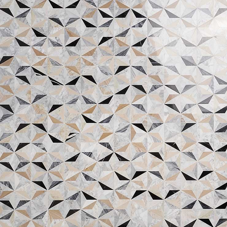 Phantasm Harvest Cream and Gray Polished Mixed Marble Mosaic Tile