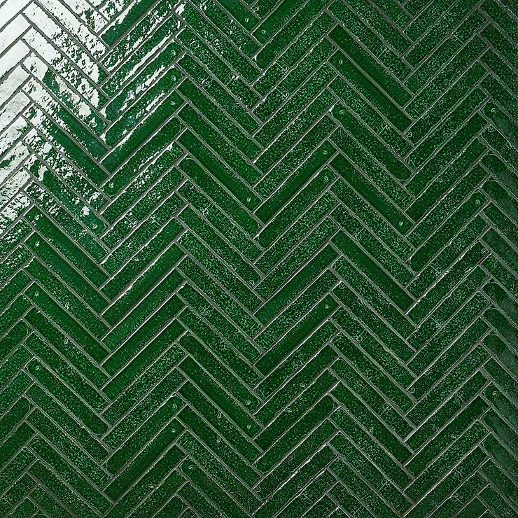 Wabi Sabi Emerald Green 1.5x9 Crackled Glossy Ceramic Tile