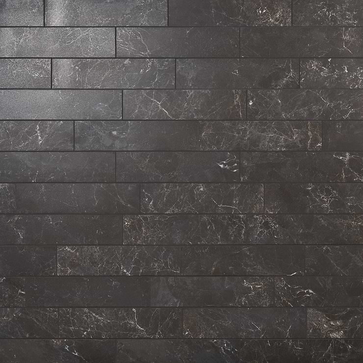 Marmo Perfetto Nero Black 4x16 Semi-Polished Porcelain Tile