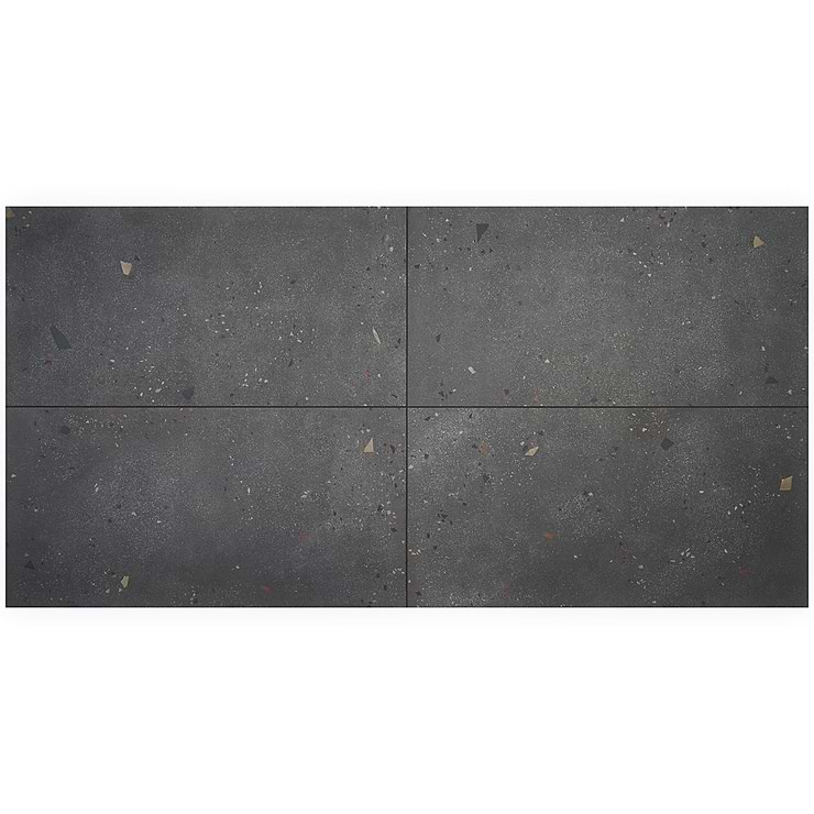 Kobe Cement Charcoal Gray 24x48 Terrazzo Look Matte Porcelain Tile