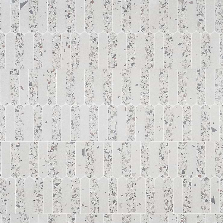 Kobe Fin Ice White 2x8 Terrazzo Look Matte Porcelain Mosaic Tile