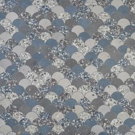 Kobe Fishscale Cool Blue Mix 4" Terrazzo Look Matte Porcelain Mosaic Tile