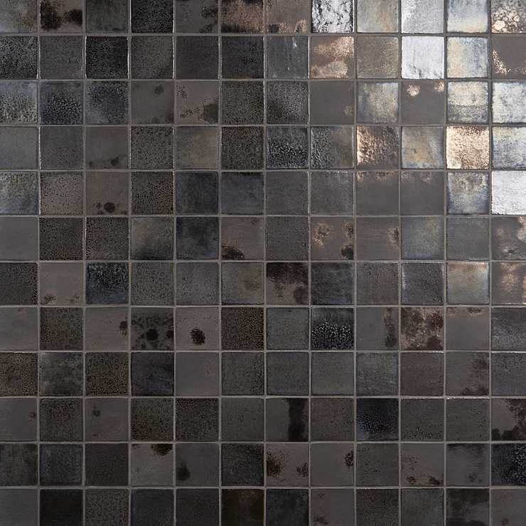 Emery Bronze and Silver Mixed Metallic 4x4 Square Handmade Crackled Terracotta Subway Tile