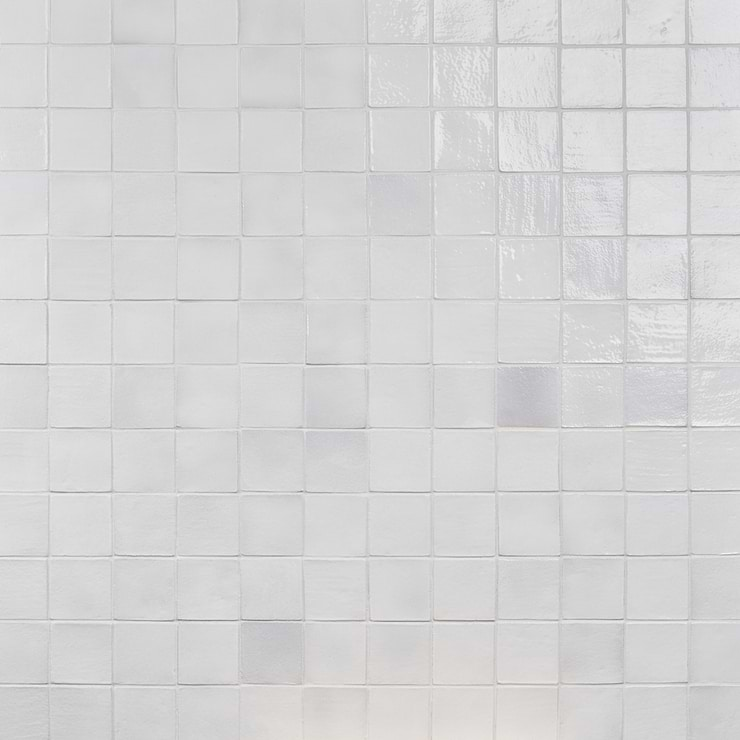 Emery White 4x4 Square Handmade Crackled Glossy Terracotta Tile