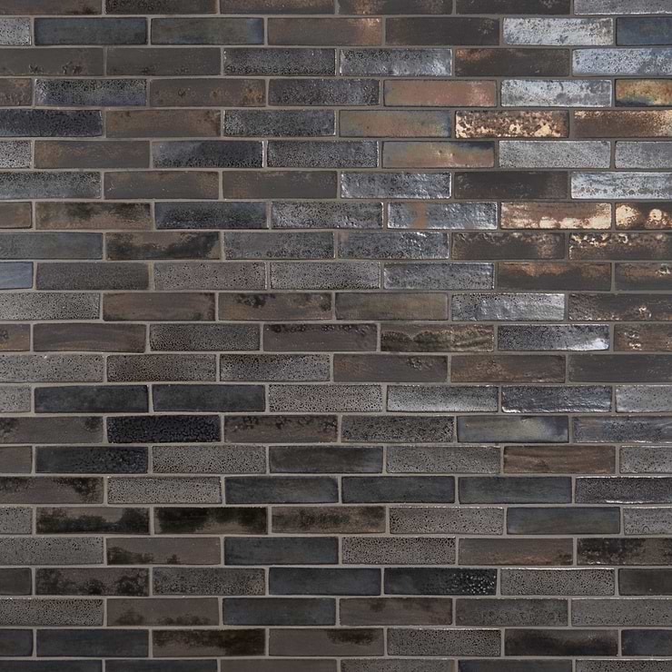 Emery Bronze and Silver Mixed Metallic 2x8 Handmade Crackled Terracotta Subway Tile