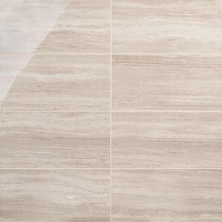 Nashville Taupe Beige 12x24 Travertine Look Polished Porcelain Tile