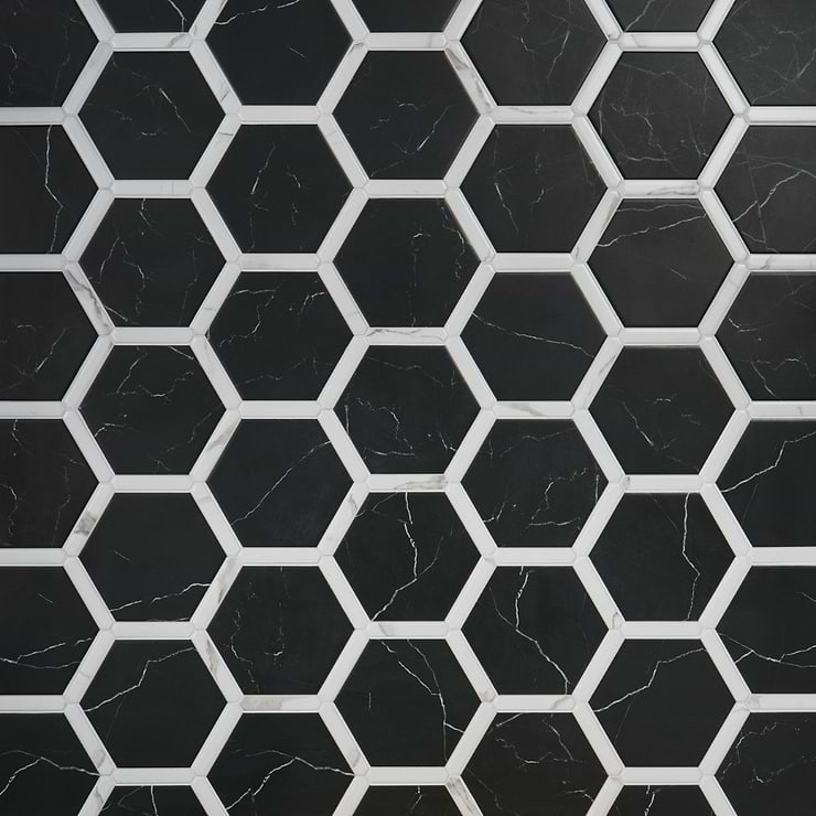 Sagon Nero Black 9" Hexagon Matte Porcelain Tile