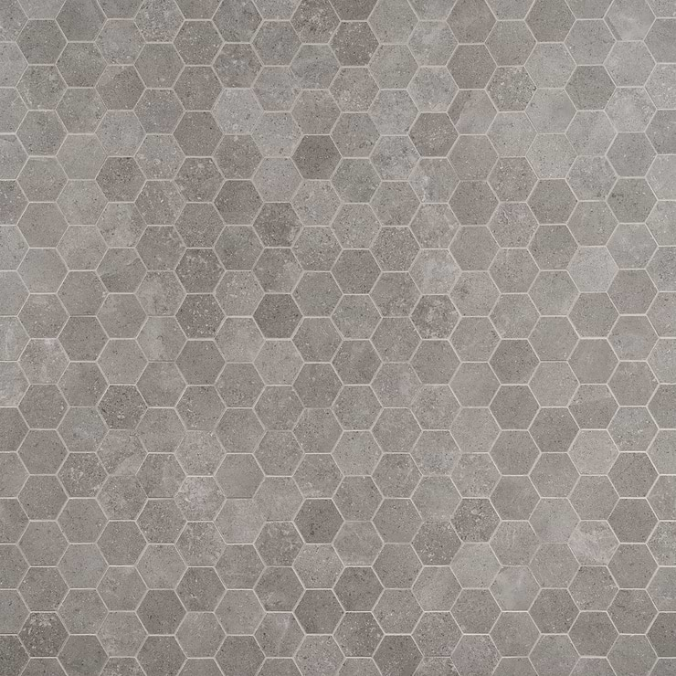 New Rock Fossil Dark Gray 3" Hex Limestone Look Matte Porcelain Mosaic Tile