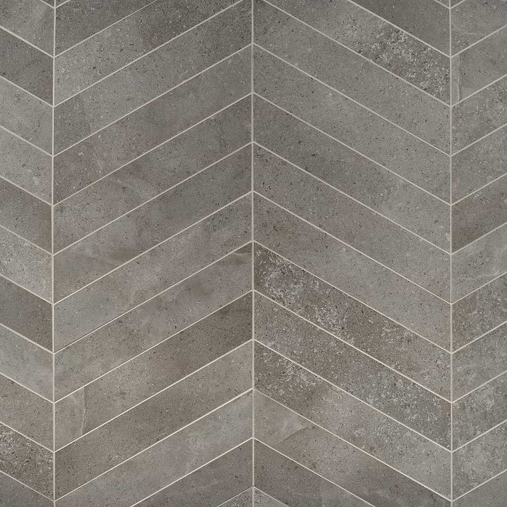 New Rock Fossil Dark Gray 4x21 Chevron Limestone Look Matte Porcelain Tile