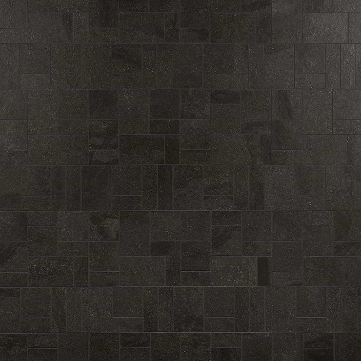 Acadia French Pattern Charcoal Black Limestone Look Matte Porcelain Mosaic Tile