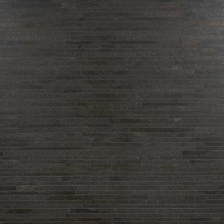 Acadia Thin Strip Charcoal Black Limestone Look Matte Porcelain Mosaic Tile