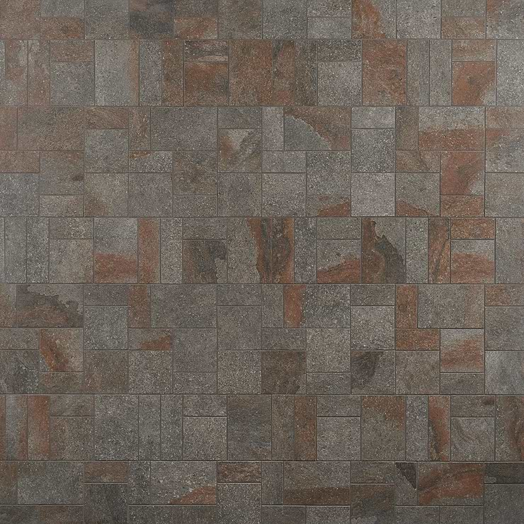 Acadia French Pattern Iron Gray Slate Look Matte Porcelain Mosaic Tile