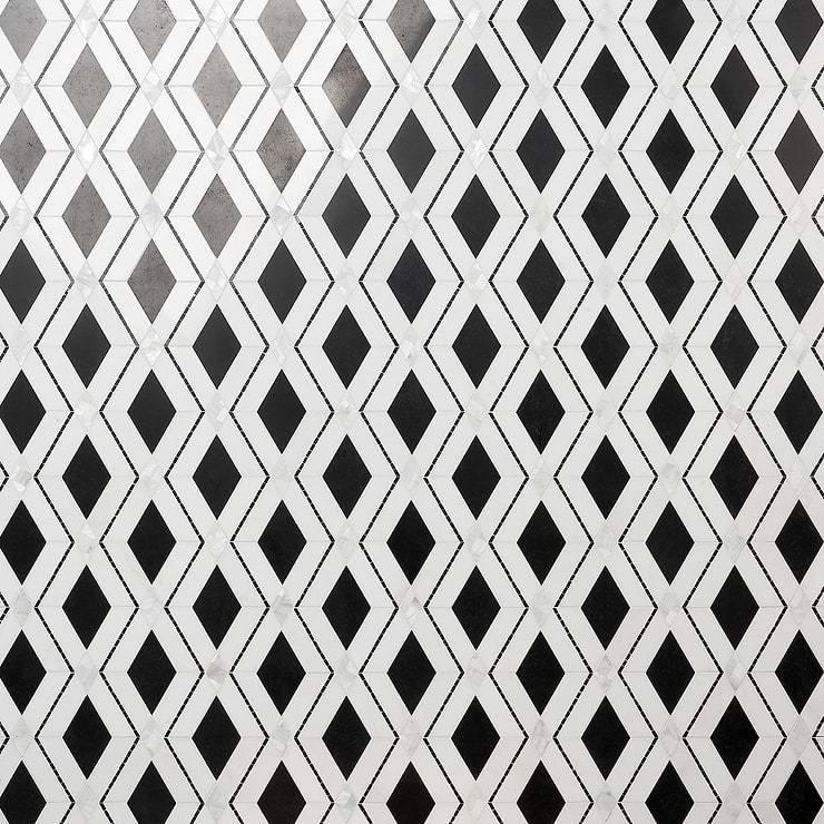 Diana Nero Black & White Polished Marble and Pearl Mosaic Tile