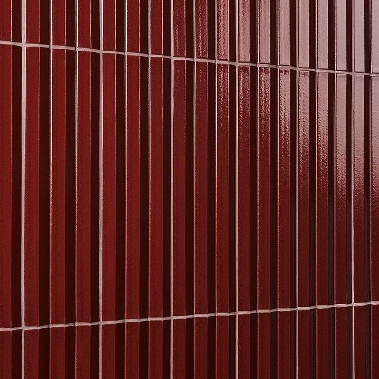 Ponto Ruby Red Fluted 5x16 3D Polished Porcelain Tile
