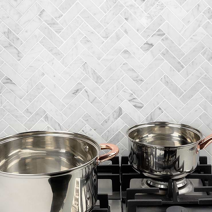 Carrara Herringbone 1x3 Polished Marble Mosaic Tile