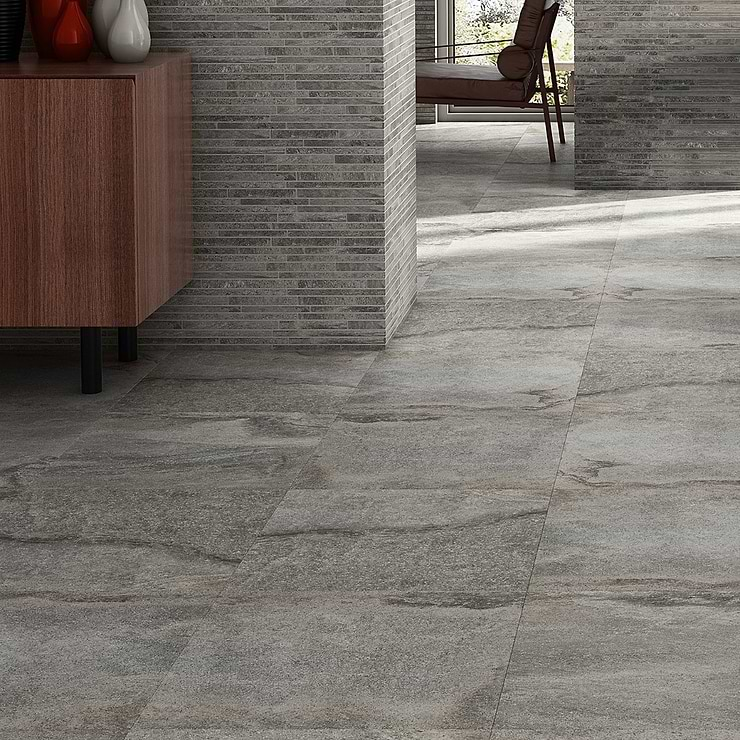 Acadia Slate Gray 24x48 Quartz Look Matte Porcelain Tile