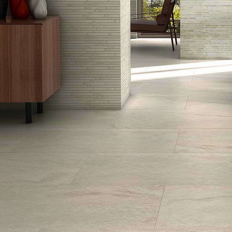 Acadia Warm Linen White 24x48 Limestone Look Matte Porcelain Tile