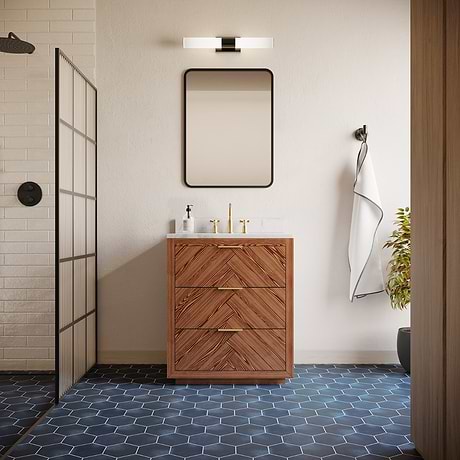 Marilyn 30" Woodgrain Vanity with Carrara Marble Top and Ceramic Basin