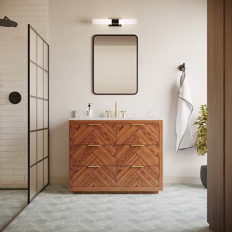 Marilyn 48" Woodgrain Vanity with Carrara Marble Top and Ceramic Basin