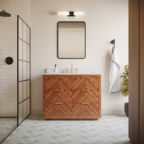 Marilyn 48" Woodgrain Vanity with Pure White Quartz Top and Ceramic Basin